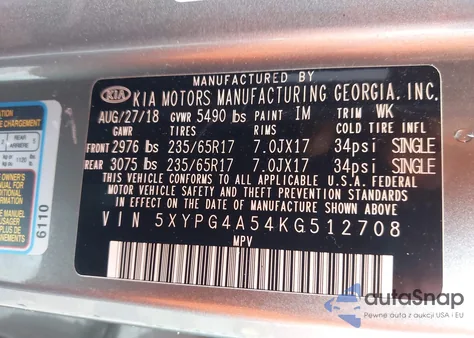 2019 Kia Sorento 3.3L Lx from USA, damaged, VIN 5XYPG4A54KG512708